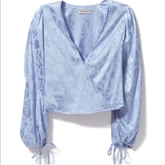 Urban Outfitters Blue Long Sleeve Silk Satin Floral Top - Picture 5 of 7
